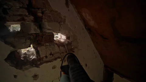 Demolition Process Effectively Breaking Through Walls in the Construction Stock Footage 313845196