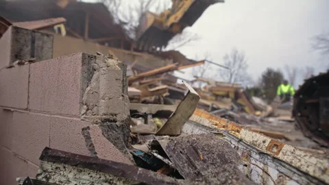 Demolition process of an old building at a construction site Stock Footage 310177050