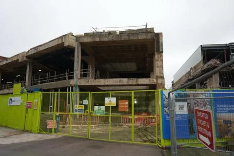 Demolition Site Of A Large Concrete Building In Nottingham, England, On An Stock Photos
