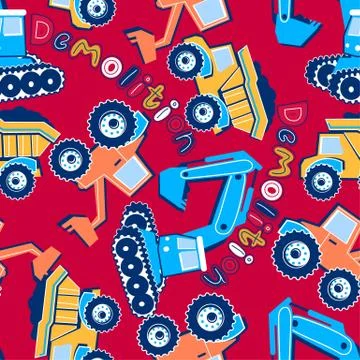 Demolition vehicles seamless pattern Stock Illustration