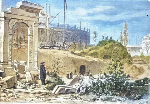 The demolition work on the Field of Mars after the Universal Exhibition of 1867 Illustrazione stock