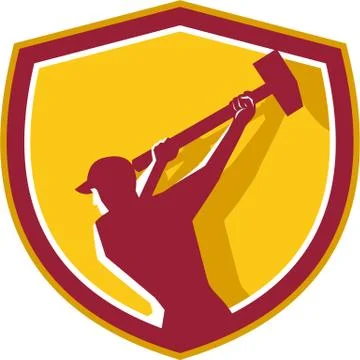 Demolition Worker Sledgehammer Crest Retro Stock Illustration
