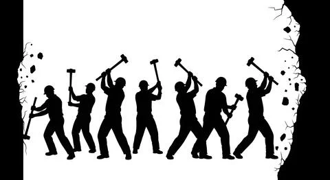 Demolition Worker with Sledgehammer Silhouettes Stock Illustration