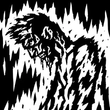 The demon is bleeding when its head is down. Vector illustration. Stock Illustration