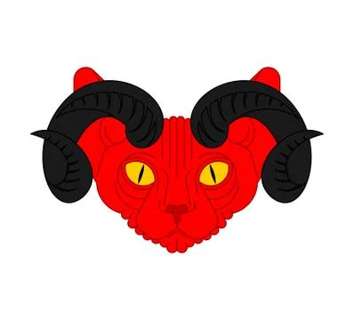 Demon cat. Red cat with devil horns. pet animal satan Stock Illustration