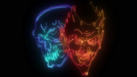 Demon Devil and skull Head digital neon video Stock Footage 139759018