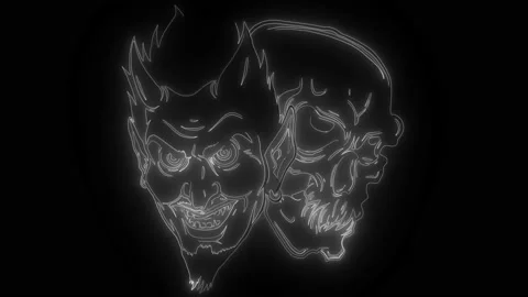 Demon Devil and skull Head digital neon video Stock Footage 140425285