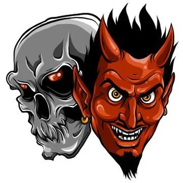Demon Devil and skull Head Vector Illustration Stock Illustration