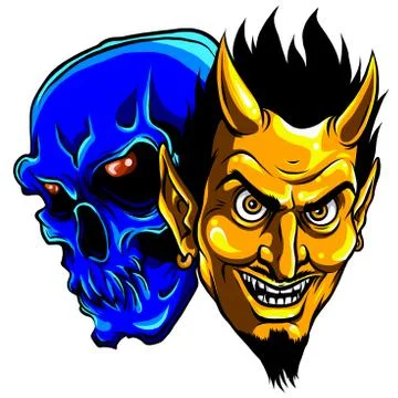 Demon Devil and skull Head Vector Illustration Stock Illustration