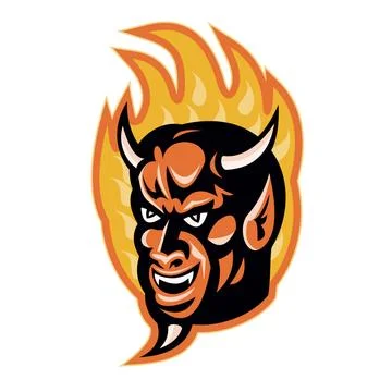Demon Devil Horns Fire Retro Illustration of a demon devil with big horns ... Stock Photos