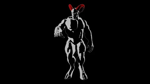 Demon, devil, imp character with horns in vanguard style  at work, alone Video stock 126344014