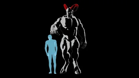 Demon, devil, imp character with horns in vanguard style at work, checking souls Stock Footage 126476869