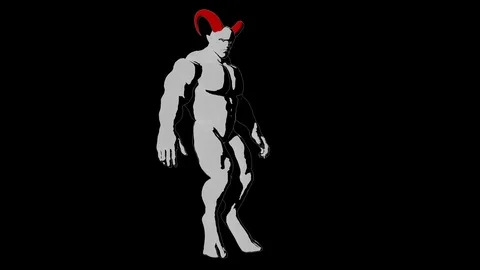Demon, devil, imp shifts from foot to foot and carefully looks around. Left view Stock Footage 126343623