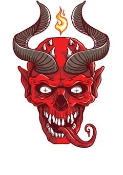 Demon devill skull red horns hell horror satan illustration 스톡 일러스트