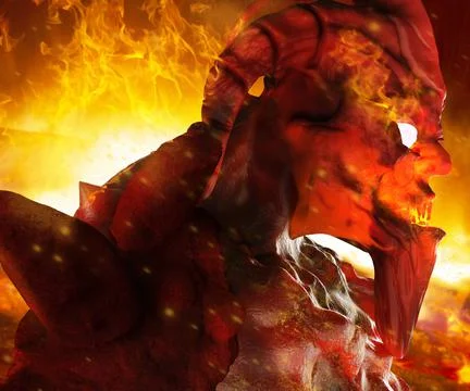 Demon fire face close up profile. Stock Illustration
