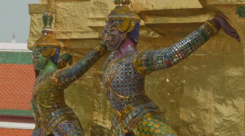 Demon Guardian at Wat Phra Kaew, Temple of the Emerald Buddha, Bangkok, Thailand Stock Footage 48483902