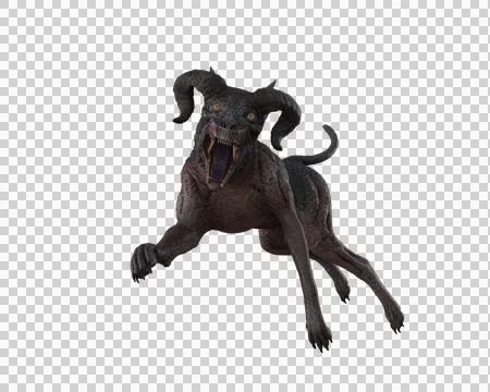 Demon hellhound in attacking pose. 3D rendering isolated. Stock Illustration