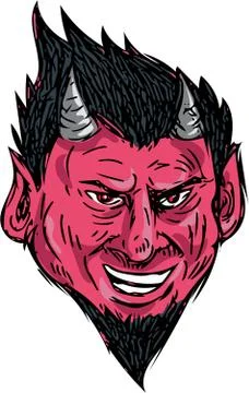 Demon Horns Goatee Head Drawing Stock Illustration