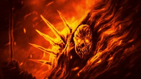 Demon knight burning 2D animation Stock Footage 113353103
