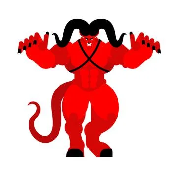 Demon is scary. Hands forward. Attack of red devil. Scary satan from hell Stock Illustration