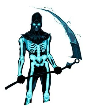 Demon with a scythe in the fire Stock Illustration