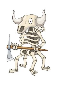 Demon Skeleton Warrior Standing with Two Handed Axe, cartoon Character Иллюстрация
