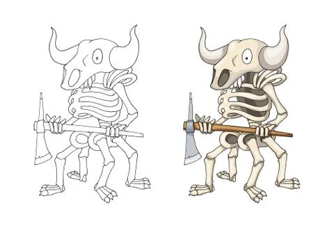 Demon Skeleton Warrior Standing with Two Handed Axe, cartoon Character イラスト素材