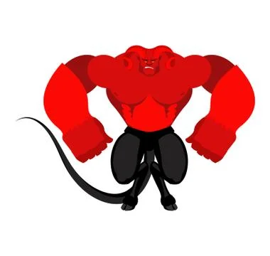 Demon Strong red. Powerful devil. Big satan. Angry Lucifer Stock Illustration