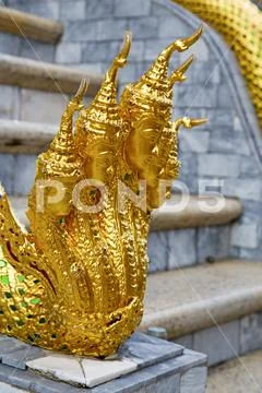 Demon the temple bangkok dragon step gold wat Stock Photo #76061780