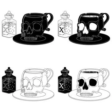 Demonic Drink Mug Skull Shaped Magic Potion Cup Stock Illustration