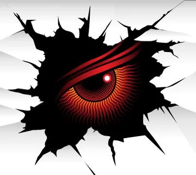 Demonic Eye Looking Through a Wall Fracture. Vector illustration. Stock Illustration