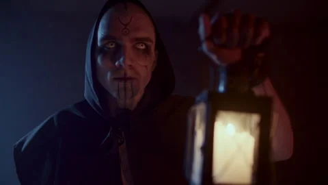 Demonic Monk holding a lantern Stock-Footage 259802675