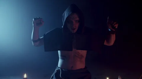 Demonic Monk in a Satanic Ritual 스톡 동영상 259810943