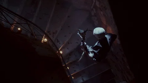 Demonic Monk walking up the stairs Stock-Footage 259780650