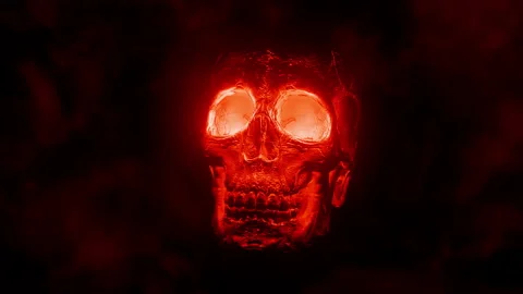 A demonic skull glowing with a red infernal light Stock Footage 168294864