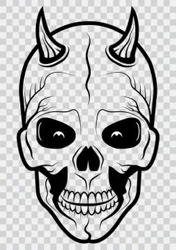 Demonic skull on a transparent background. Design element for label, emblem,  Illustrazione stock