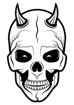 Demonic skull on a white background. Design element for label, emblem, badge, Stock Illustration