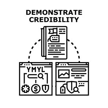 Demonstrating credibility concepts for online content and business Stock Illustration