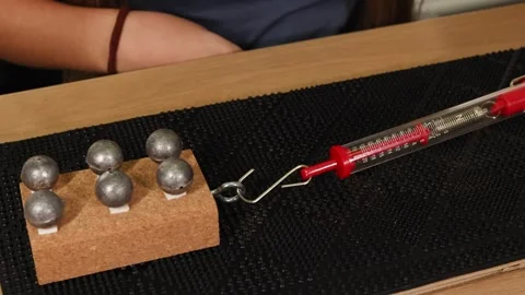Demonstrating Friction and Force with Weights and Spring Scale Stock-Footage 307817013