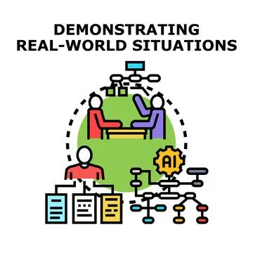 Demonstrating real world situations, ai connecting people and data Stock Illustration