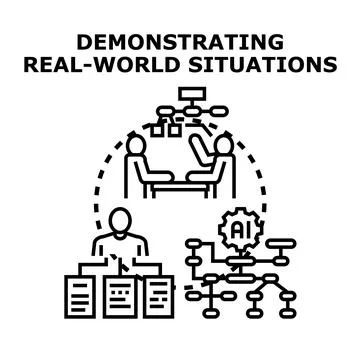 Demonstrating real world situations, ai connecting people and data Stock Illustration