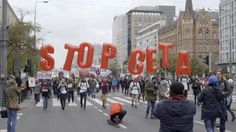DEMONSTRATION AGAINST CETA, TTIP Stock Footage 68675669