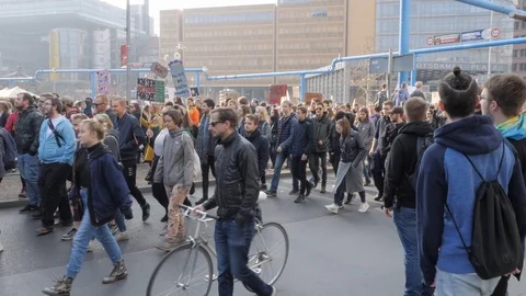 Demonstration against EU Internet copyright reform in Berlin Germany Stock Footage