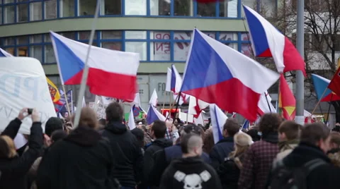 Demonstration against Islam and refugees in Prague Stock Footage 59140189