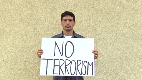 Demonstration against terrorism and terror, banner no terrorism, czech activist Stock Footage 76796465
