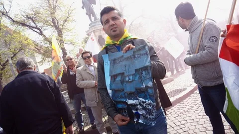 Demonstration against war in syria on March 1st. kurds and syriac. Filmed in Stock Footage 88800780