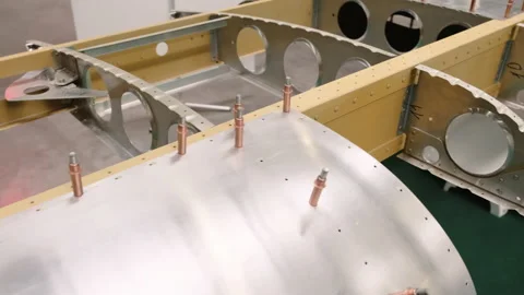Demonstration of the aircraft wing structure. Sectional plane wing.  Stock Footage 144989043