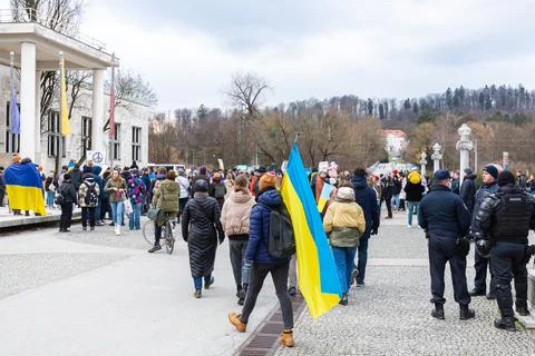 The demonstration and protest in support of Ukraine Stock Photos