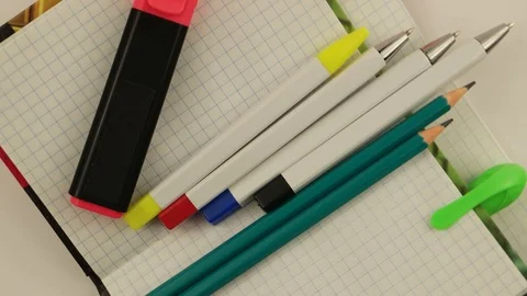 Demonstration of an assortment of stationery Stock Footage 88658687