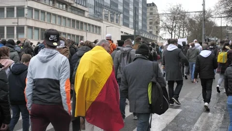Demonstration Brussels Covid 19 CST Stock Footage 165592882
